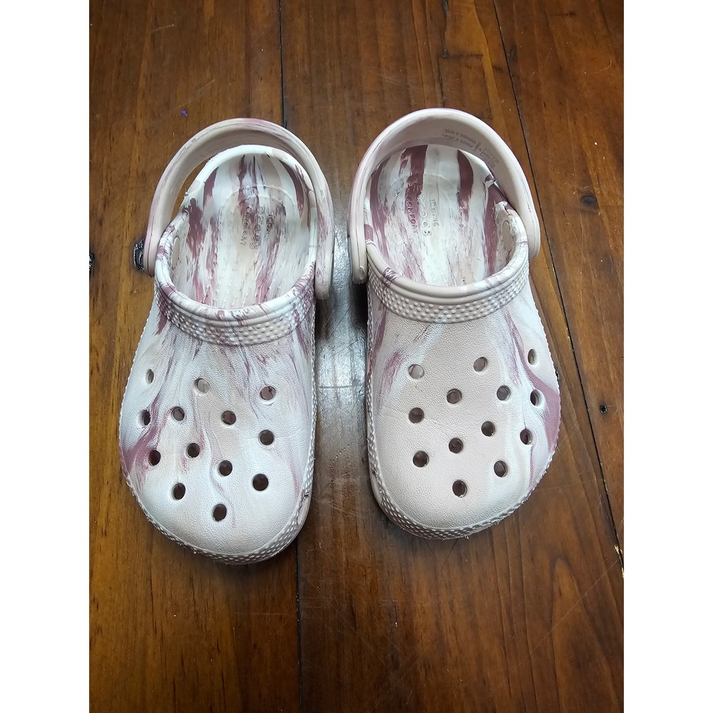 Crocs Classic Marbled Clog Kids Pink Stucco Burgundy Slip On Sandals Size C8
